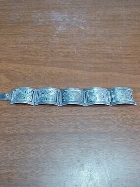 Vintage Sterling Silver Peru Indigenous Inca Story Bracelet Peruvian 6.5in 43g